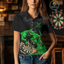 Load image into Gallery viewer, Black And Green Funny Bull Darts Shirt For Women Custom Dart Jersey Team Polo &amp; 1/4 Zip TDM5123
