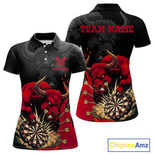 Load image into Gallery viewer, Black And Red Funny Bull Darts Shirt For Women Custom Dart Jersey Team Polo &amp; 1/4 Zip TDM5124