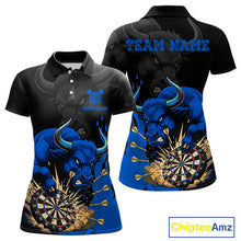 Load image into Gallery viewer, Black And Blue Funny Bull Darts Shirt For Women Custom Dart Jersey Team Polo &amp; 1/4 Zip TDM5125