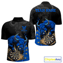 Load image into Gallery viewer, Black And Blue Funny Bull Darts Shirt For Men Custom Dart Jersey Team Polo &amp; 1/4 Zip TDM5125