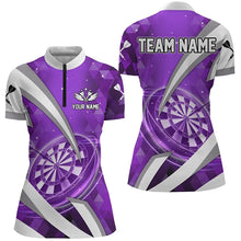 Load image into Gallery viewer, Personalized Purple Jersey Dartboard 3D Women Darts Polo &amp; Quarter Zip Custom Team League Dart Shirts TDM3342