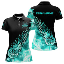 Load image into Gallery viewer, Black And Turquoise Light Icy Women Darts Polo &amp; Quarter Zip Custom Dart Shirts For Team Dart Jerseys TDM3344