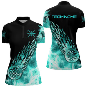 Black And Turquoise Light Icy Women Darts Polo & Quarter Zip Custom Dart Shirts For Team Dart Jerseys TDM3344