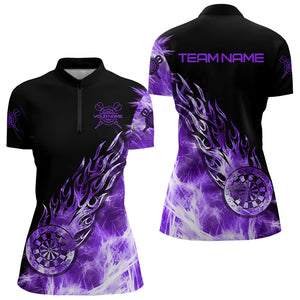 Black And Purple Light Icy Women Darts Polo & Quarter Zip Custom Dart Shirts For Team Dart Jerseys TDM3346