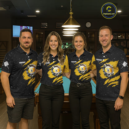 Yellow Black Grunge American Flag 9 Ball Women's Billiard Shirt Custom 9 Ball Pool Team Jersey TDM5599