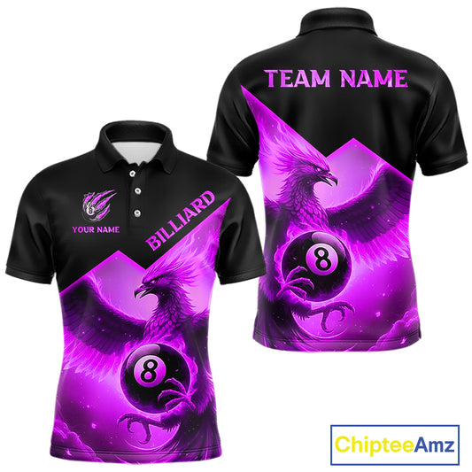 Purple 8 Ball Flame Phoenix Billiard Shirt For Men Custom Pool Team Jersey Polo & Quarter Zip TDM5605