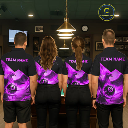 Purple 8 Ball Flame Phoenix Billiard Shirt For Women Custom Pool Team Jersey Polo & Quarter Zip TDM5605