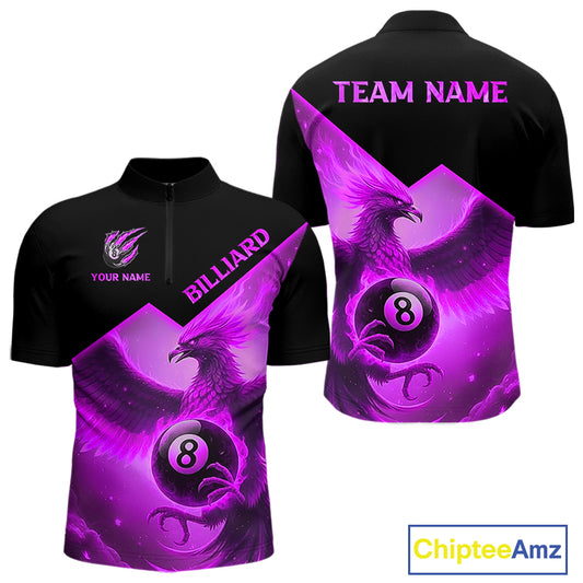 Purple 8 Ball Flame Phoenix Billiard Shirt For Men Custom Pool Team Jersey Polo & Quarter Zip TDM5605