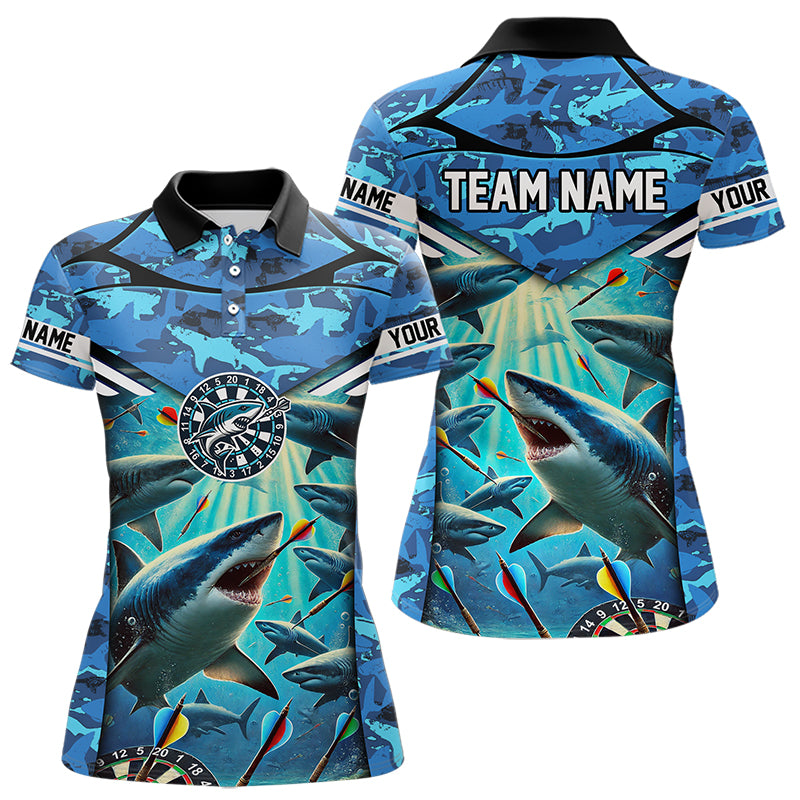 Blue 3D Shark Custom Ocean Camo Darts Shirts For Women Custom Dart Jersey TDM3515