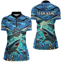 Load image into Gallery viewer, Blue 3D Shark Custom Ocean Camo Darts Shirts For Women Custom Dart Jersey TDM3515