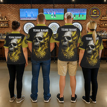 Load image into Gallery viewer, Personalized Yellow Black Skull Smoke Darts Shirt For Men Custom Darts Team Jersey Polo &amp;1/4 Zip TDM5837