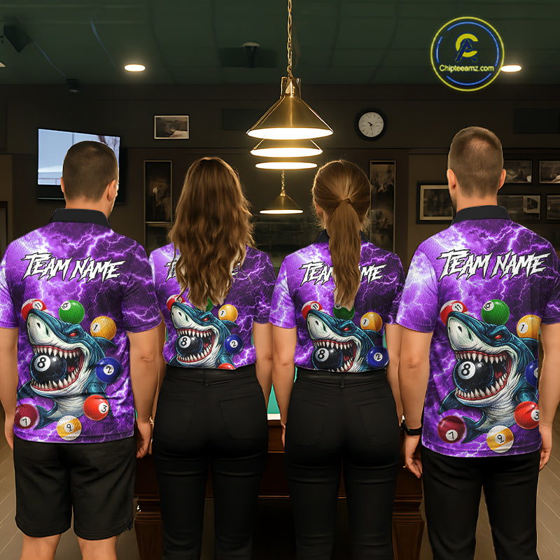 Purple Funny Shark Colorful Billiard Balls Lightning Pool Shirt For Women Custom Billiard Team Jersey TDM5840