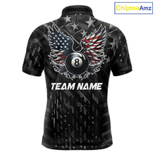Load image into Gallery viewer, Black US Flag 8 Ball Pool Wings Billiard Shirt For Men Custom Billiard Team Jersey Polo &amp; 1/4 Zip TDM5977