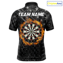 Load image into Gallery viewer, Black US Flag Dartboard Fire Darts Shirt For Men Custom Darts Jersey Team Polo &amp; 1/4 Zip TDM5978
