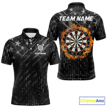 Load image into Gallery viewer, Black US Flag Dartboard Fire Darts Shirt For Men Custom Darts Jersey Team Polo &amp; 1/4 Zip TDM5978