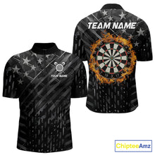 Load image into Gallery viewer, Black US Flag Dartboard Fire Darts Shirt For Men Custom Darts Jersey Team Polo &amp; 1/4 Zip TDM5978