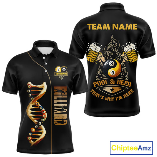 Funny DNA Yin-Yang Billiard Shirt For Men Custom Pool & Beer That's Why I'm Here Billiard Jersey TDM6446