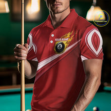 Load image into Gallery viewer, Personalized Red Billiard Jersey For Men Custom Flame 8 Ball Pool Billiard Shirt Polo &amp; 1/4 Zip TDM6447