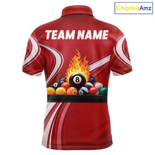 Load image into Gallery viewer, Personalized Red Billiard Jersey For Men Custom Flame 8 Ball Pool Billiard Shirt Polo &amp; 1/4 Zip TDM6447