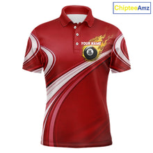 Load image into Gallery viewer, Personalized Red Billiard Jersey For Men Custom Flame 8 Ball Pool Billiard Shirt Polo &amp; 1/4 Zip TDM6447