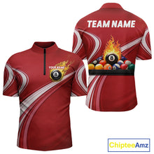 Load image into Gallery viewer, Personalized Red Billiard Jersey For Men Custom Flame 8 Ball Pool Billiard Shirt Polo &amp; 1/4 Zip TDM6447
