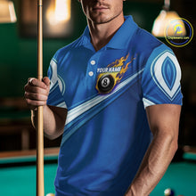 Load image into Gallery viewer, Personalized Blue Billiard Jersey For Men Custom Flame 8 Ball Pool Billiard Shirt Polo &amp; 1/4 Zip TDM6448