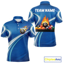 Load image into Gallery viewer, Personalized Blue Billiard Jersey For Men Custom Flame 8 Ball Pool Billiard Shirt Polo &amp; 1/4 Zip TDM6448