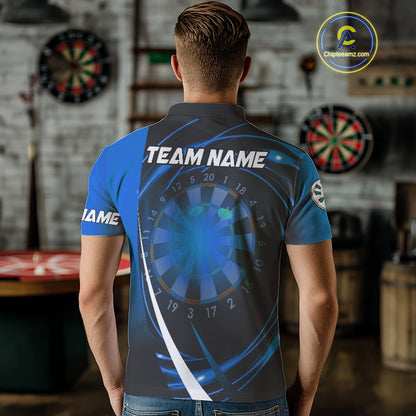 Black Blue Lights Custom Dart Shirt With Pocket Option For Men, Dart Jersey TDM4283