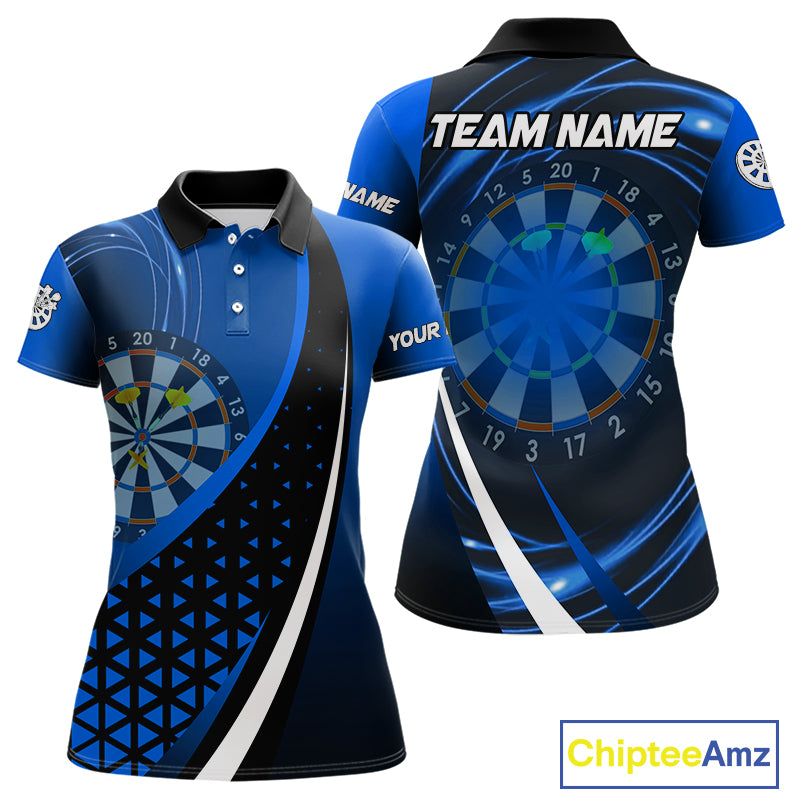 Black Blue Lights Custom Dart Shirt With Pocket Option For Women, Dart Jersey TDM4283