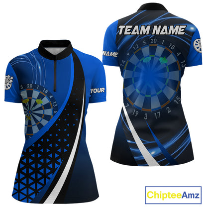 Black Blue Lights Custom Dart Shirt With Pocket Option For Women, Dart Jersey TDM4283