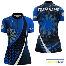 Load image into Gallery viewer, Black Blue Lights Custom Dart Shirt With Pocket Option For Women, Dart Jersey TDM4283