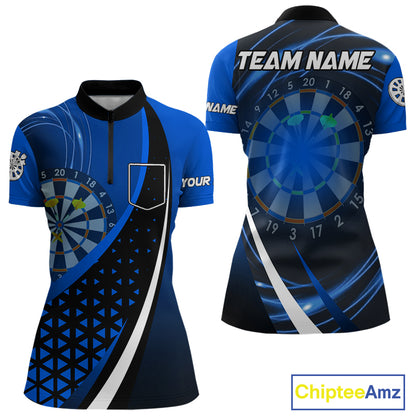 Black Blue Lights Custom Dart Shirt With Pocket Option For Women, Dart Jersey TDM4283
