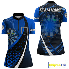 Load image into Gallery viewer, Black Blue Lights Custom Dart Shirt With Pocket Option For Women, Dart Jersey TDM4283