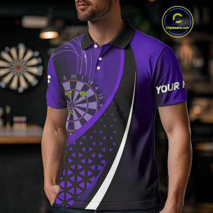 Black And Purple Dart Shirt With Pocket Option For Men Custom Dart Jersey TDM4284