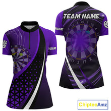 Load image into Gallery viewer, Black And Purple Dart Shirt With Pocket Option For Women Custom Dart Jersey TDM4284