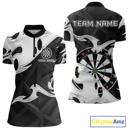 Custom Black And White Tribal Flame Dart Shirts For Women, Darts Team Jerseys Polo & Quarter Zip TDM4286
