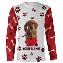 Load image into Gallery viewer, Cute Dachshund Dog With Fabric Heart Custom All Over Print Shirts For Dog Mom, Best Sausage Dog Shirts TDM0058