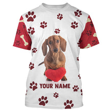 Load image into Gallery viewer, Cute Dachshund Dog With Fabric Heart Custom All Over Print Shirts For Dog Mom, Best Sausage Dog Shirts TDM0058