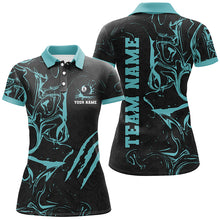 Load image into Gallery viewer, Personalized Black And Turquoise Grunge Billiard Polo, 1/4 Zip Shirts For Women, Billiard Jerseys TDM2400