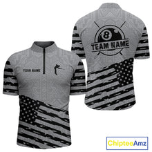 Load image into Gallery viewer, Personalized Grey US Flag 8 Ball Billiard Shirt For Men Custom Billiard Team Shirt, Pool Jerseys TDM4903