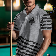 Load image into Gallery viewer, Personalized Grey US Flag 8 Ball Billiard Shirt For Men Custom Patriotic Billiard Pool Jerseys TDM4904