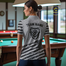 Load image into Gallery viewer, Personalized Grey US Flag 8 Ball Billiard Shirt For Women Custom Patriotic Billiard Pool Jerseys TDM4904