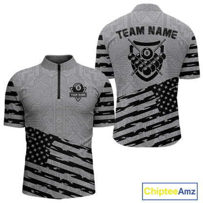 Personalized Grey US Flag 8 Ball Billiard Shirt For Men Custom Patriotic Billiard Pool Jerseys TDM4904