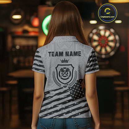 Personalized Grey US Flag Darts Shirt For Women Custom Darts Jersey, Darts Tournament Team Shirts TDM4905