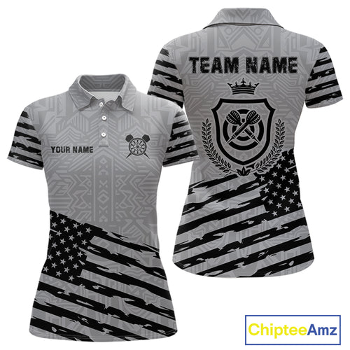 Personalized Grey US Flag Darts Shirt For Women Custom Darts Jersey, Darts Tournament Team Shirts TDM4905
