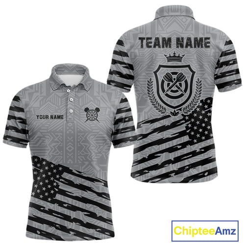 Personalized Grey US Flag Darts Shirt For Men Custom Darts Jersey, Darts Tournament Team Shirts TDM4905