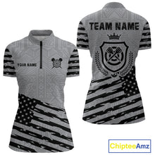 Load image into Gallery viewer, Personalized Grey US Flag Darts Shirt For Women Custom Darts Jersey, Darts Tournament Team Shirts TDM4905