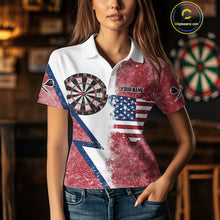 Load image into Gallery viewer, Personalized Grunge American Flag Women&#39;s Dart Shirts Custom Patriotic Darts Team Jersey |White TDM4906