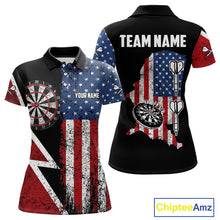 Load image into Gallery viewer, Personalized Grunge American Flag Women&#39;s Dart Shirts Custom Patriotic Darts Team Jersey Polo &amp; 1/4 Zip TDM4907