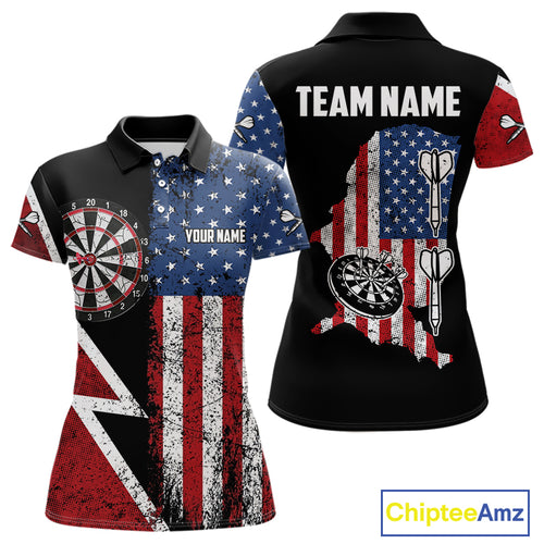 Personalized Grunge American Flag Women's Dart Shirts Custom Patriotic Darts Team Jersey Polo & 1/4 Zip TDM4907